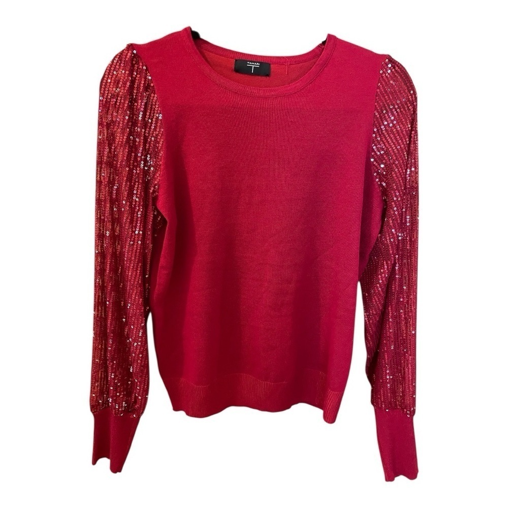 Tahari Women’s Sweater, Size S, Red, Sequined Long Sleeves Holiday ared